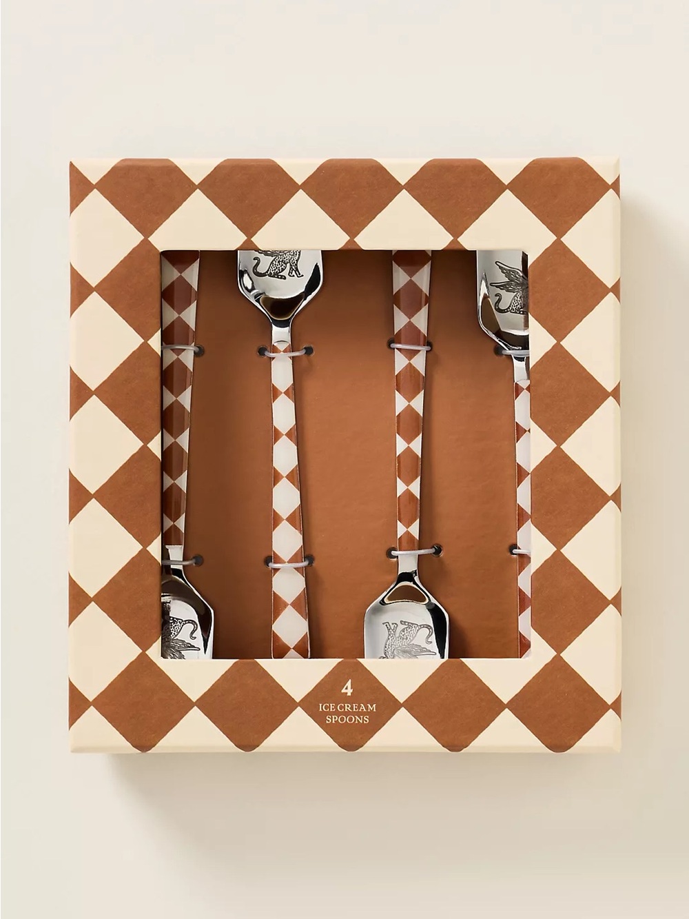 Anthropologie ice Cream Spoons Set - Brown Checker Pattern
